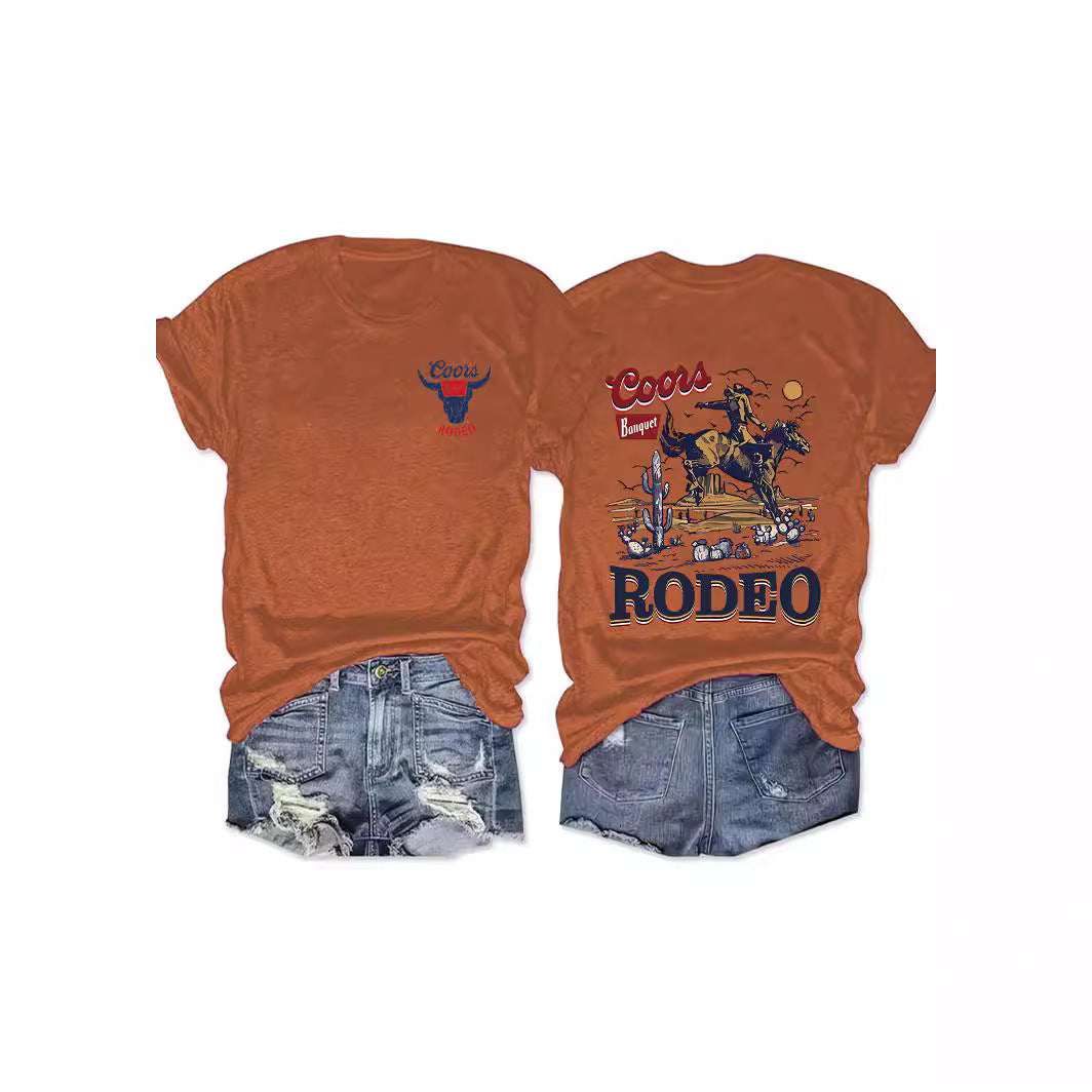 Cowboy Rodeo Pattern Printed Round Neck Short Sleeve