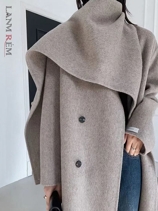 Shawl Scarf Collar Double-breasted Coat