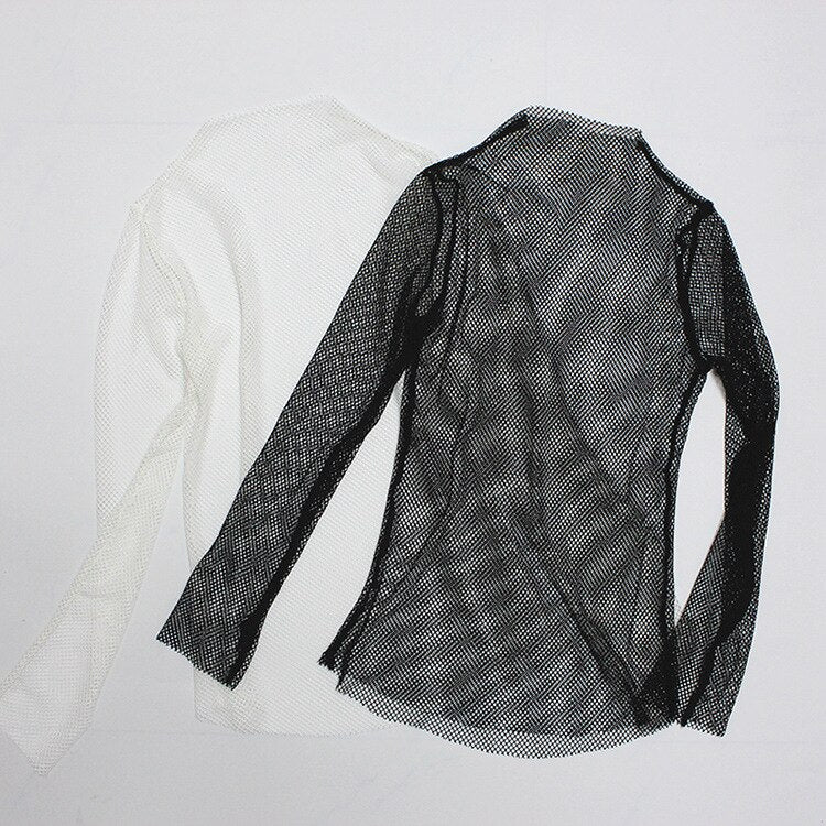 Women Fishnet Mesh See-through Black shirt