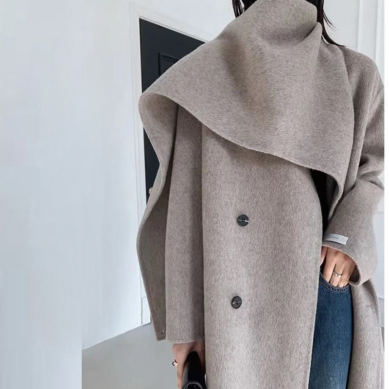 Shawl Scarf Collar Double-breasted Coat