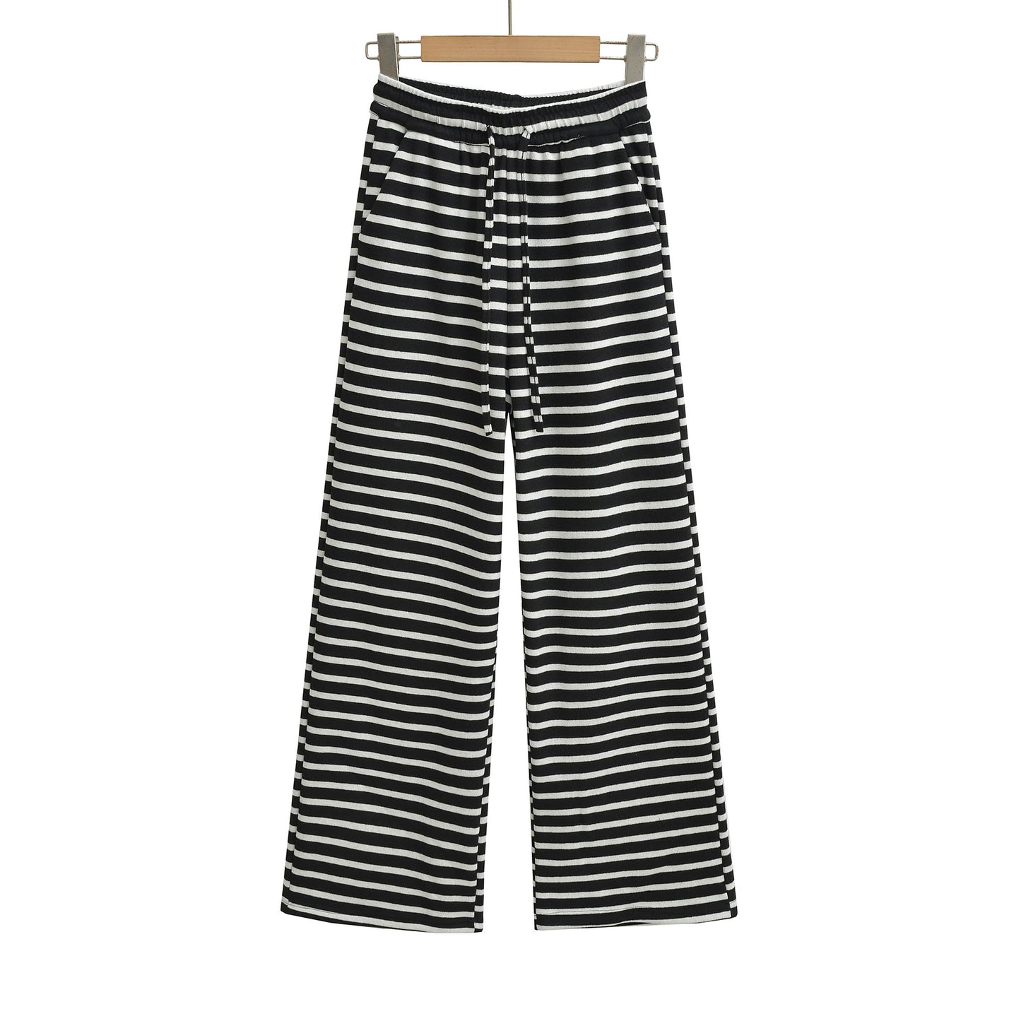 Drawstring elastic waist striped loose pants