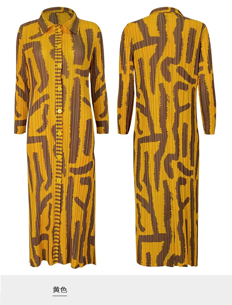 Vintage Printed Dress Turn-down Collar