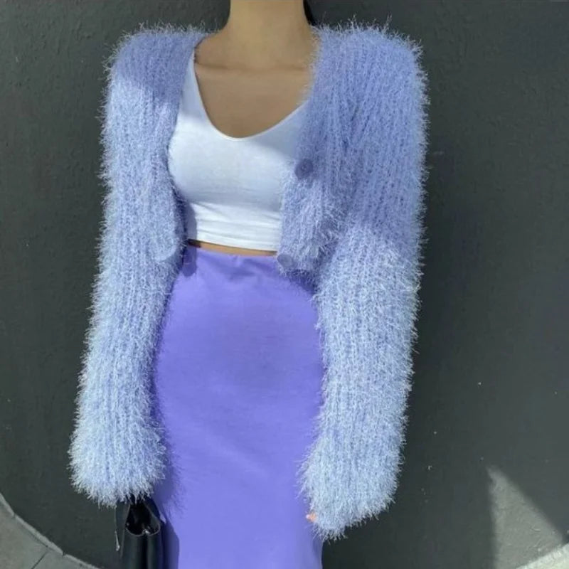 Women Yellow Mink  Knitted Cardigan