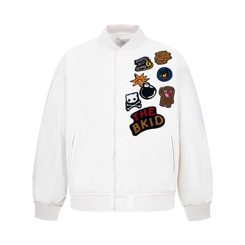 Baseball jacket with leather sleeves
