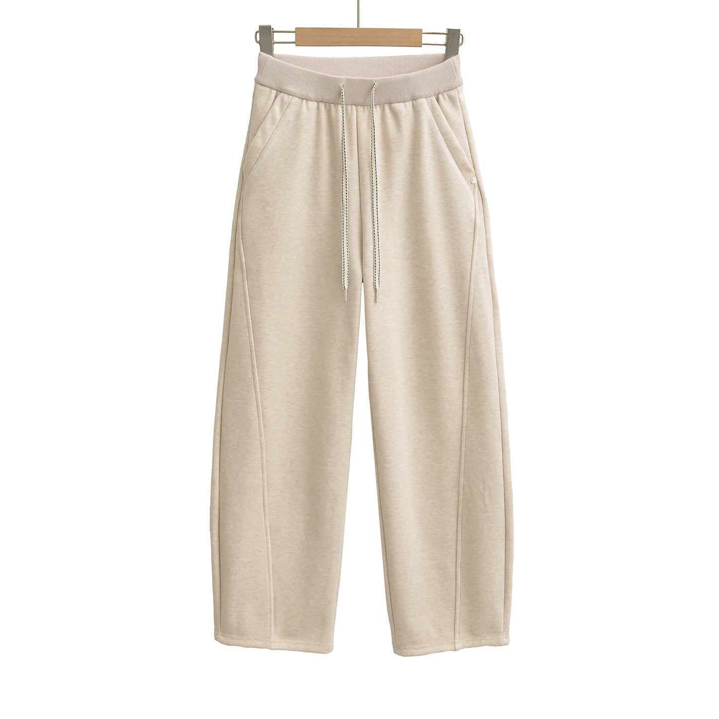 Drawstring elastic waist high waist loose wide leg pants