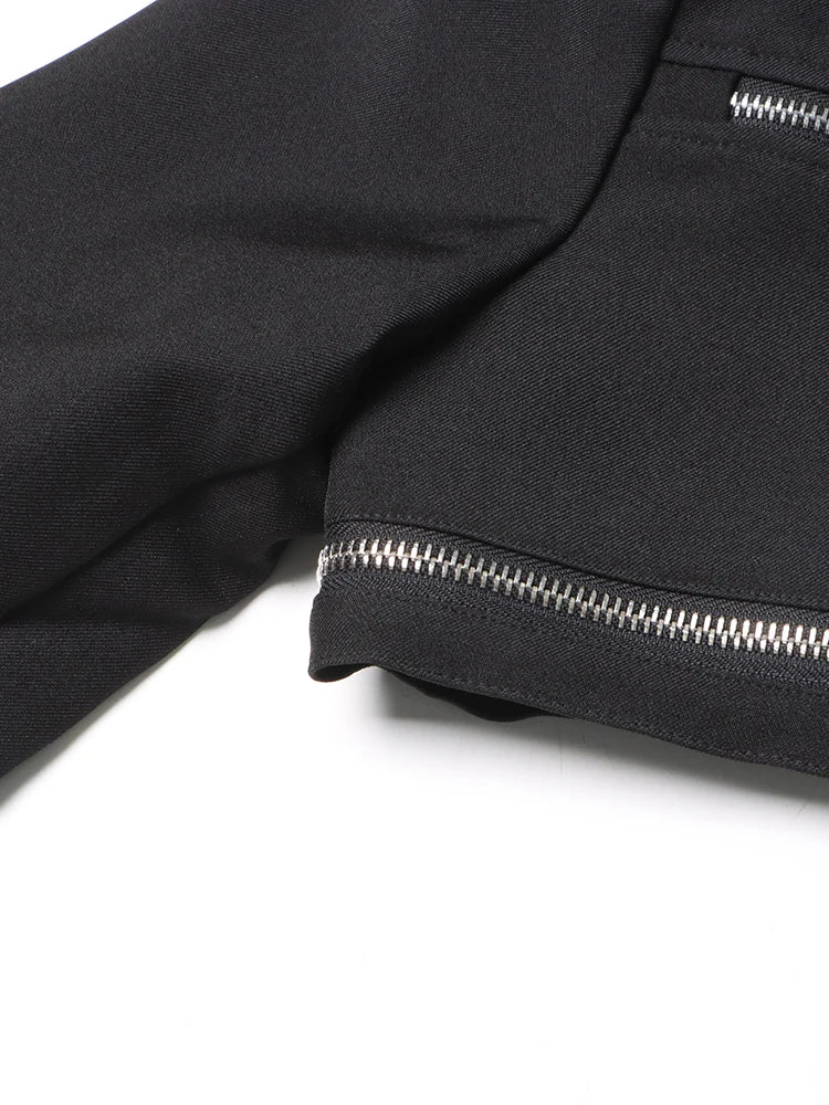 Solid Patchwork Zipper Slimming Short Jacket