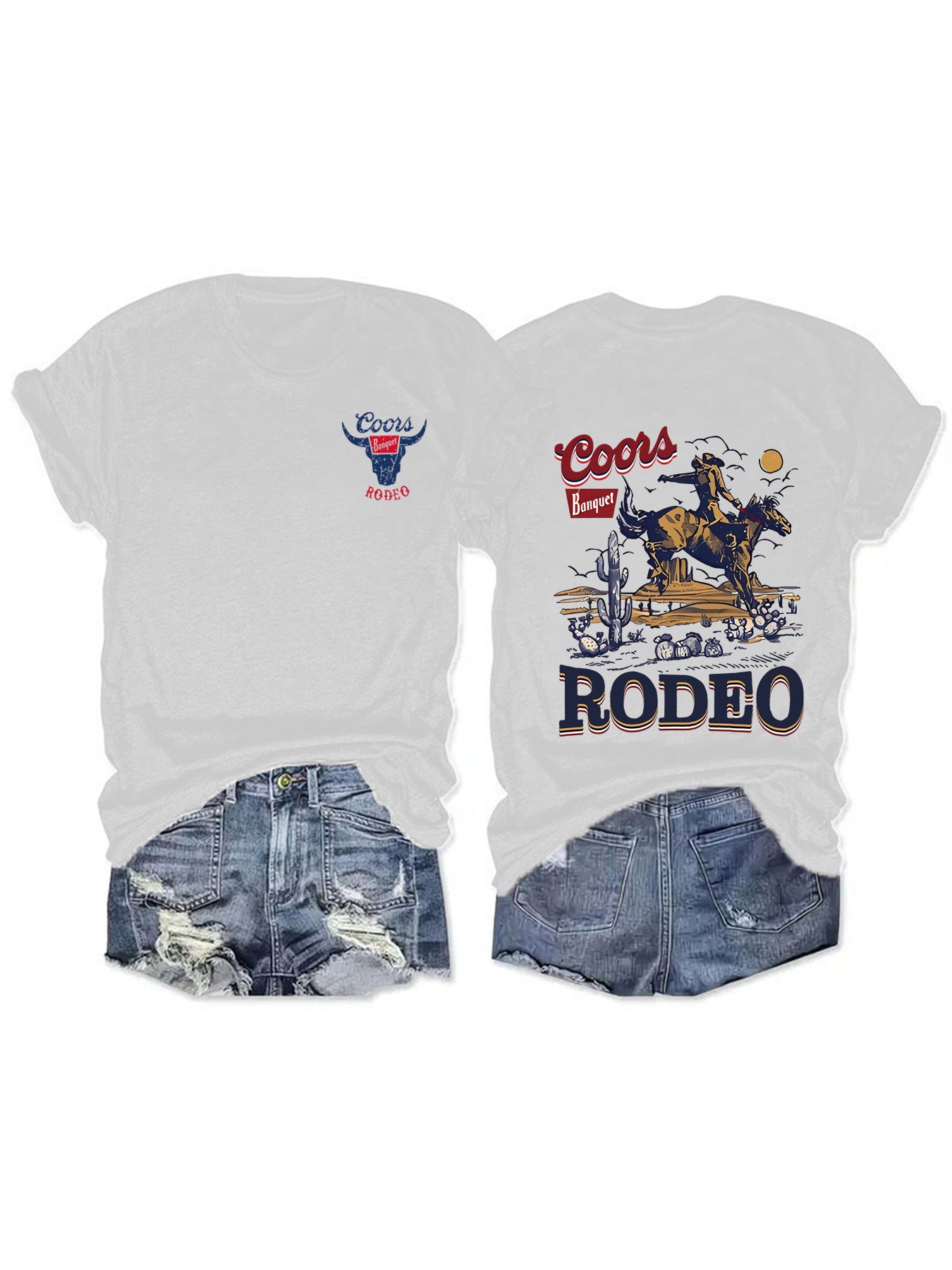 Cowboy Rodeo Pattern Printed Round Neck Short Sleeve