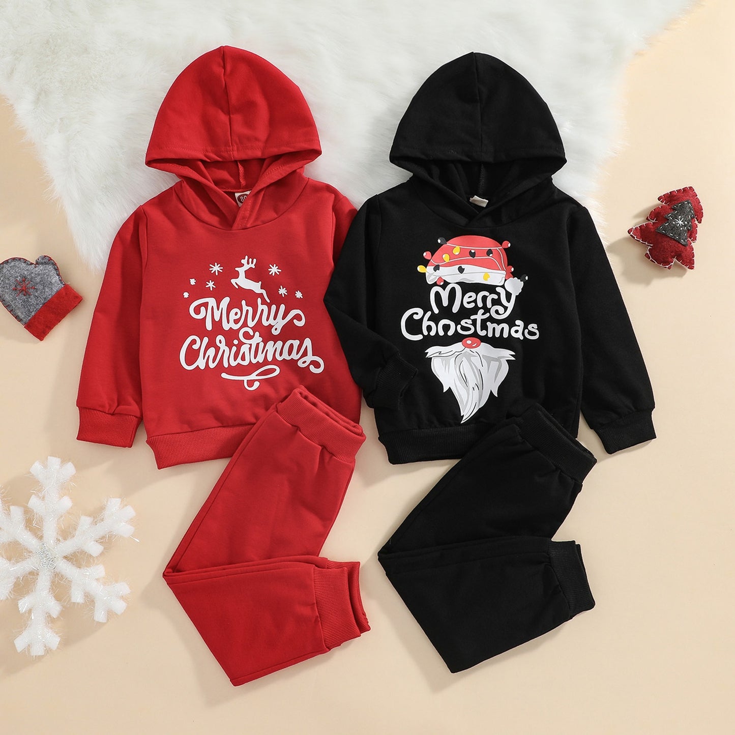 Christmas Hooded Sweater Set Baby Hooded Tops