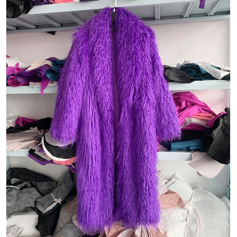 Imitation Fur Costume Lapel Artificial Wool Extended Coat