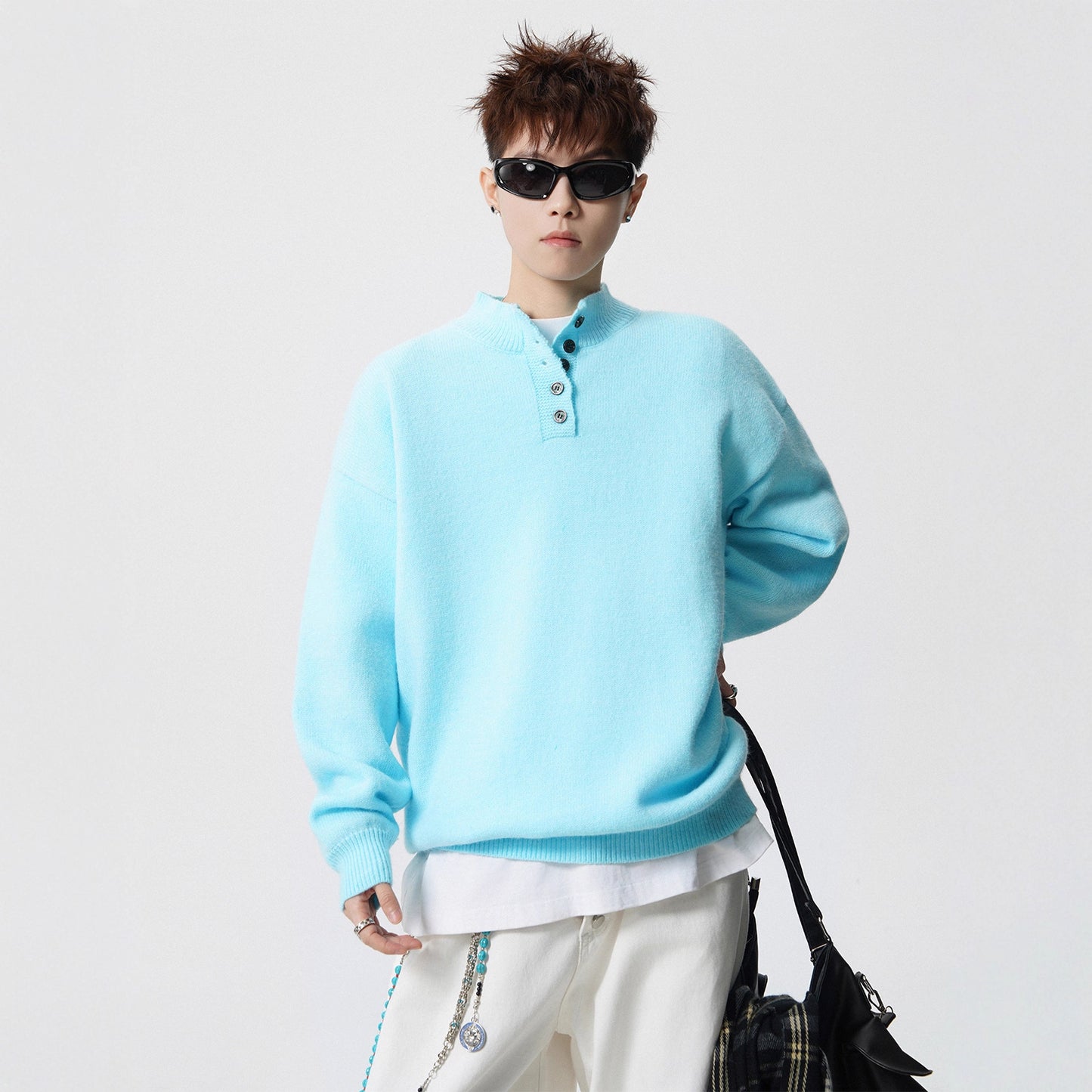 Faux Mink Solid Colour Half-High Neck Sweater