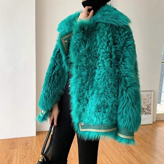 Fashion Lalambswool Coat Women's Faux Fur Coat Medium-Length Female Fur Short Coat Autumn and Winter Women Woolen Coat