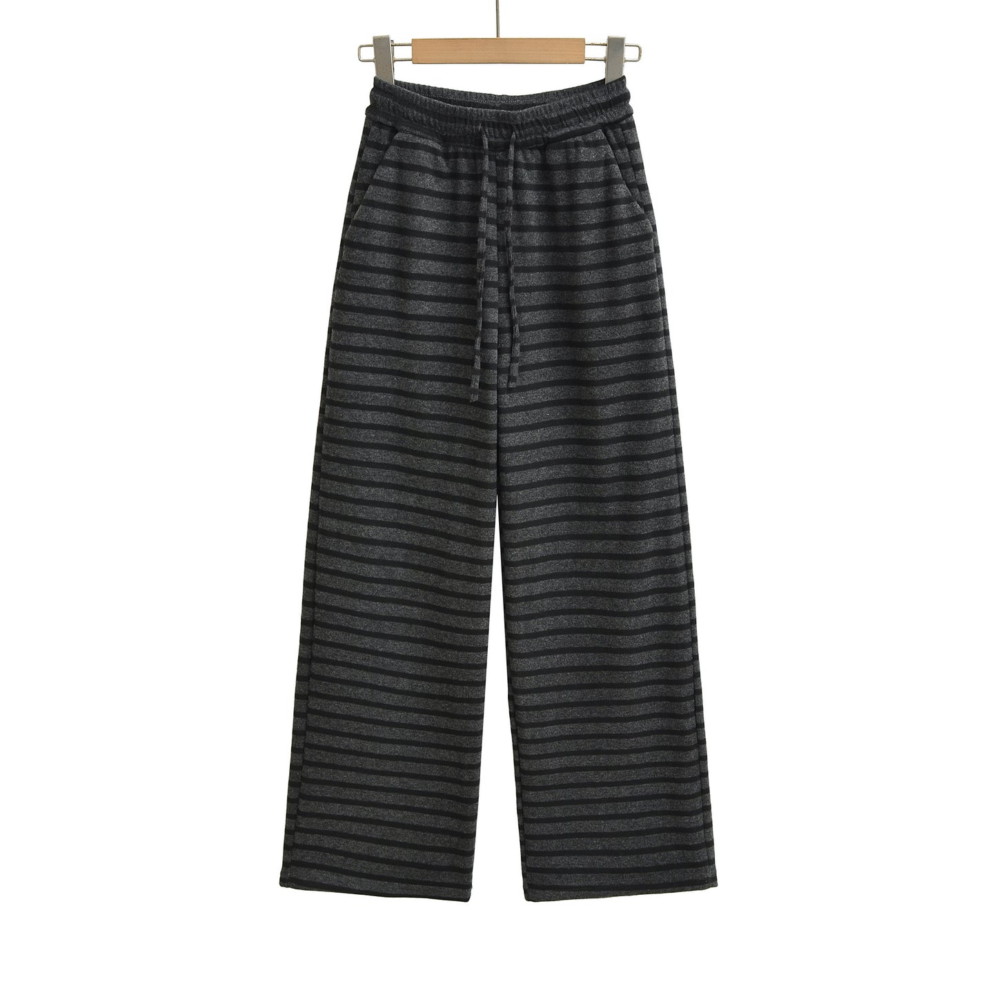 Drawstring elastic waist striped loose pants