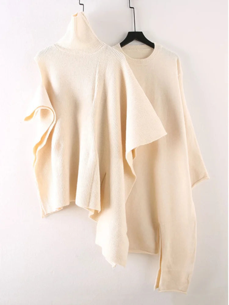 Women Suit Solid Turtleneck