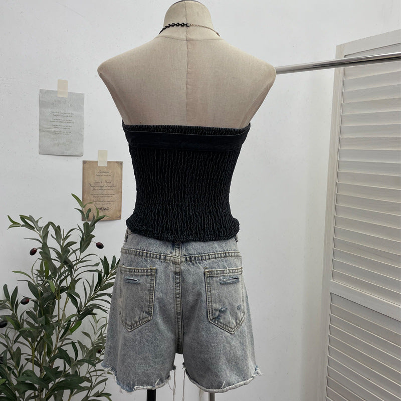 Cowboy strapless tank top with bow tie