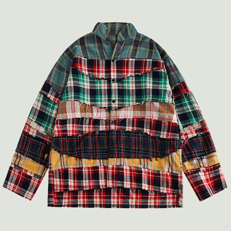 Streetwear Broken Patchwork Plaid Shirt