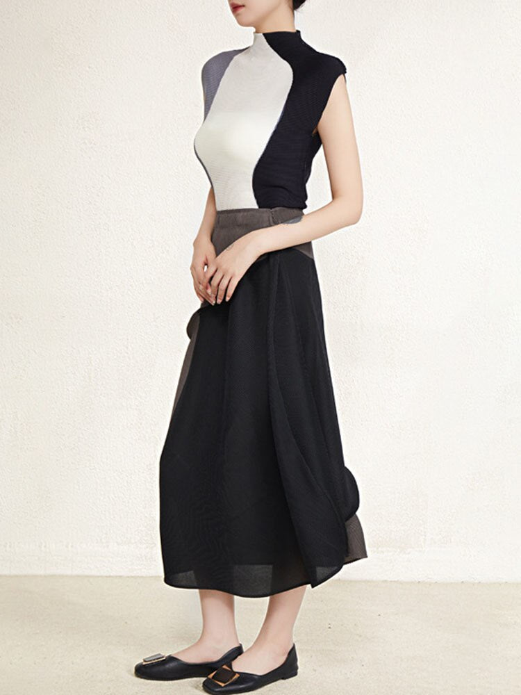 Contrast Color Pleated 2 Pieces Set