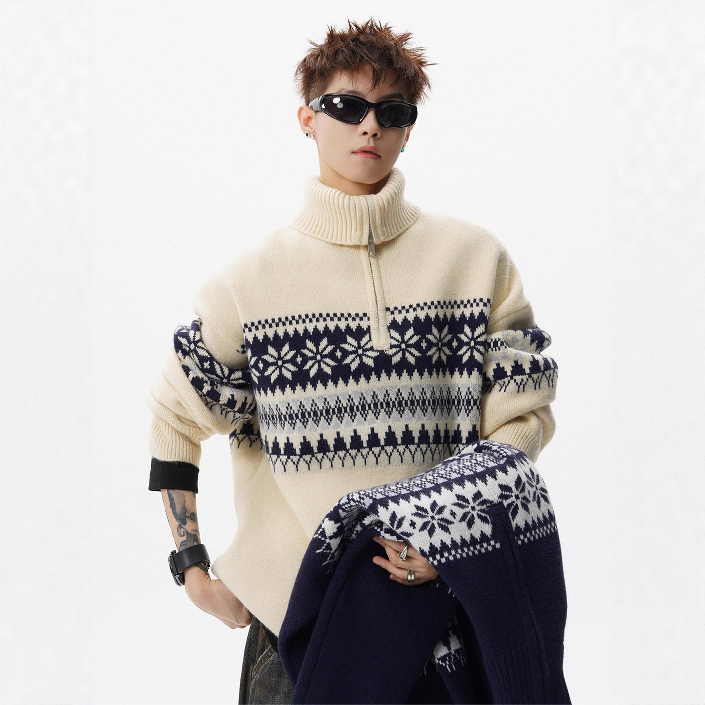 Style Fair Isle Knit Beige Sweater