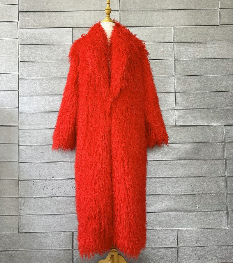 Imitation Fur Costume Lapel Artificial Wool Extended Coat