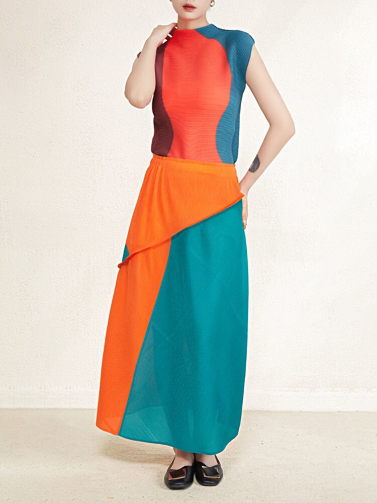 Contrast Color Pleated 2 Pieces Set