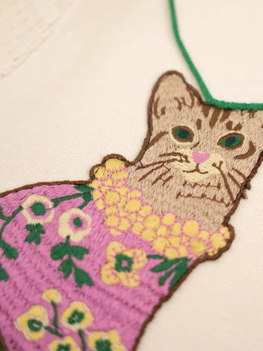 Cartoon Embroidery Short Sleeve Knitwear Top