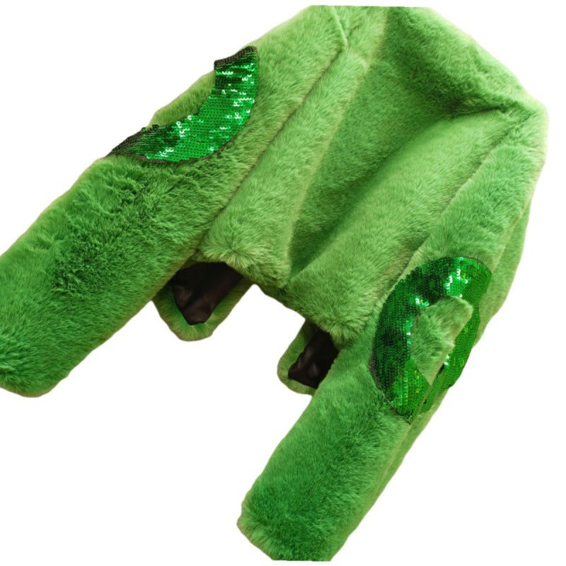 Winter peacock green fur coat women