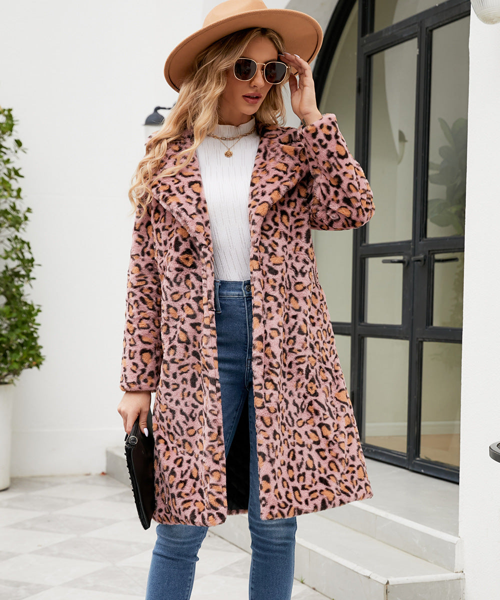 Square collar faux fur coat plush long jacket