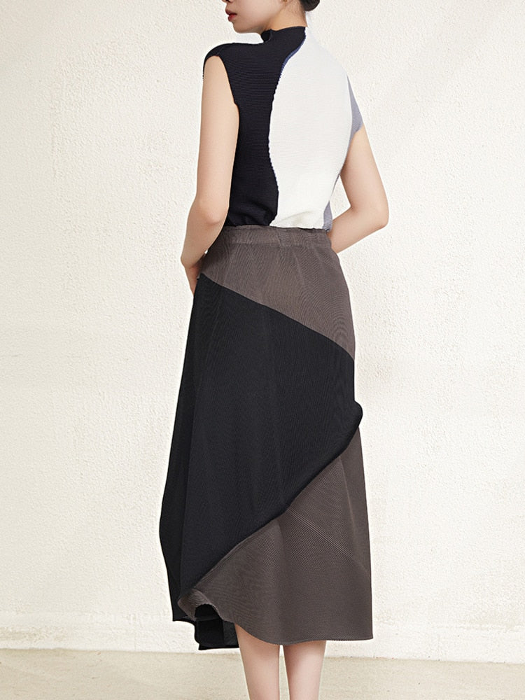 Contrast Color Pleated 2 Pieces Set