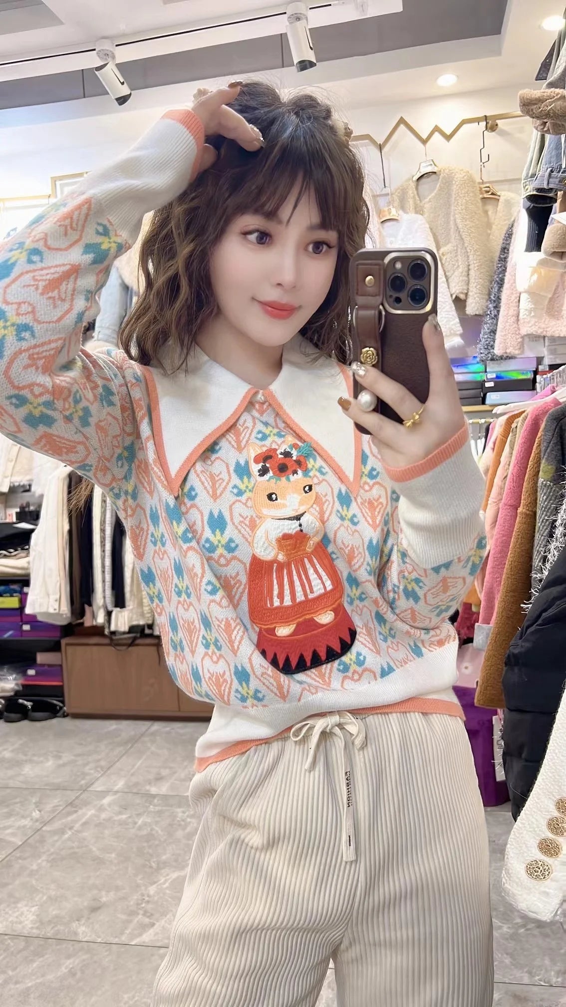 Embroidered Jacquard Knit Sweater