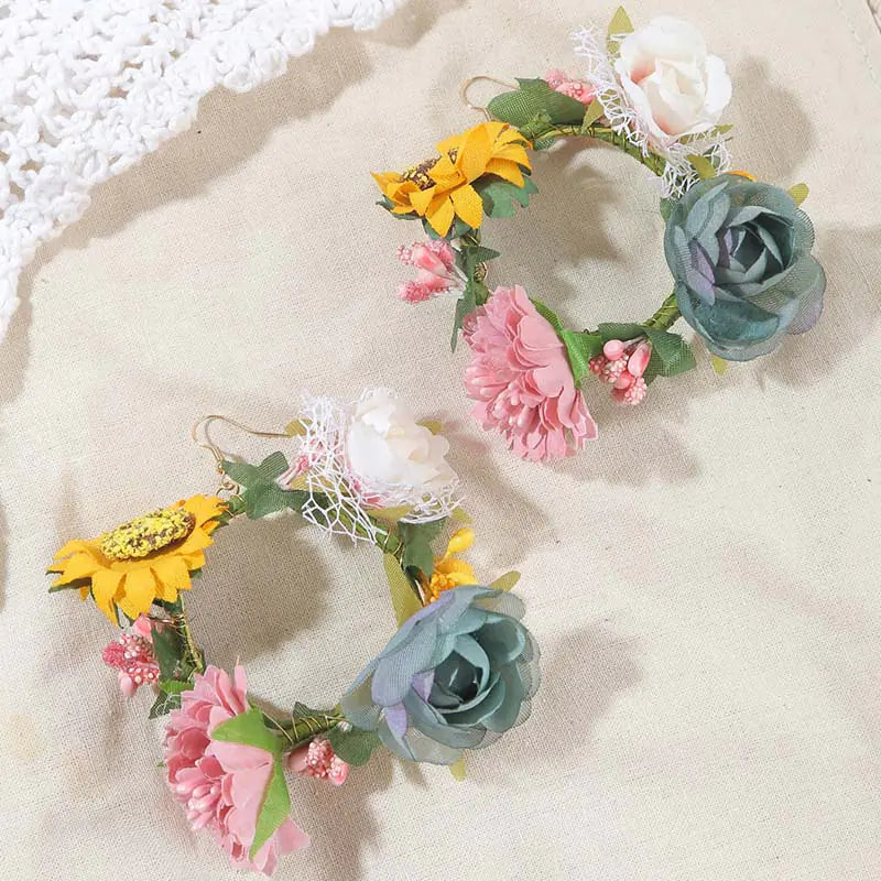 Boho Exaggerated Flower Hoop Earrings for Bridesmaids