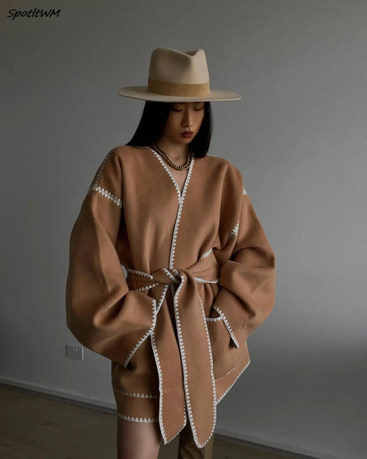 Elegant Lace Up Women Coat