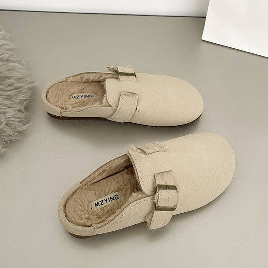 Closed toe ladies plush indoor slippers