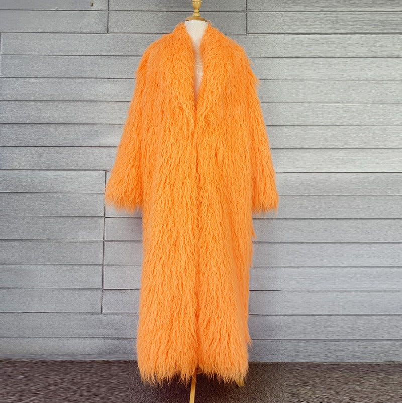 Imitation Fur Costume Lapel Artificial Wool Extended Coat