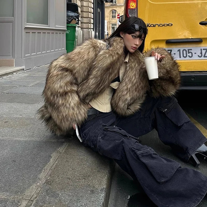 Women's fur coat raccoon fur coat
