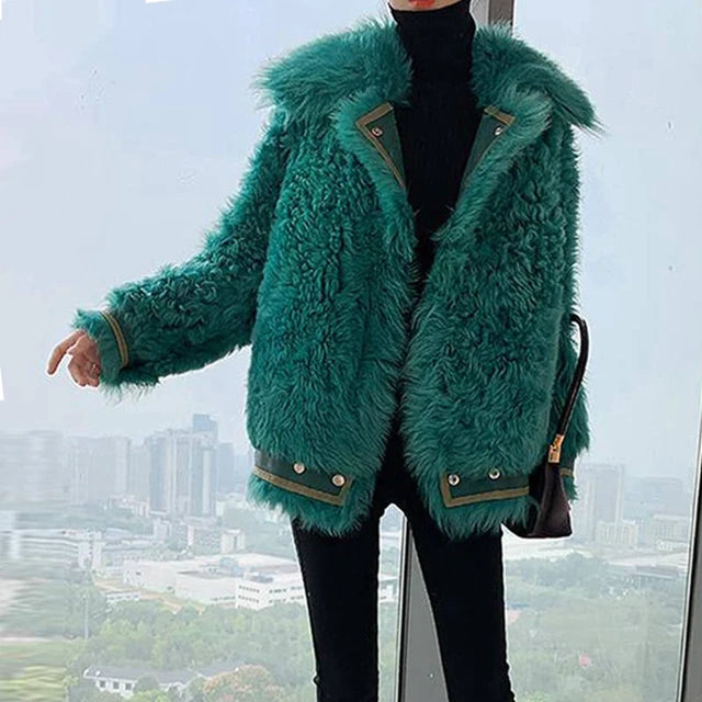 Fashion Lalambswool Coat Women's Faux Fur Coat Medium-Length Female Fur Short Coat Autumn and Winter Women Woolen Coat
