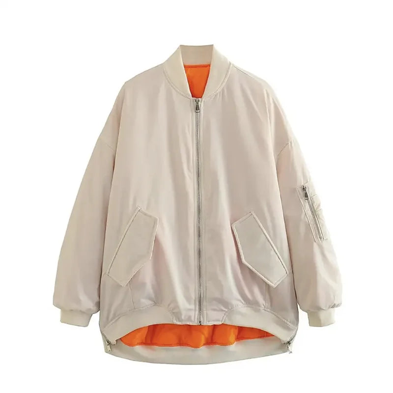 Women's O-Neck Loose Bomber Jacket