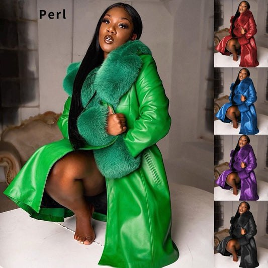 Splice Large Fur Collar Zipper Coat