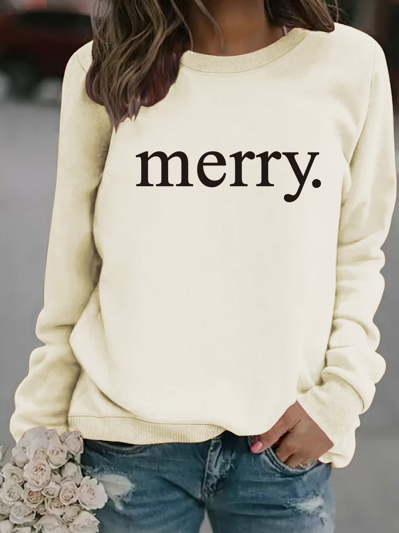 Round neck MERRY printed pullover sweatshirt