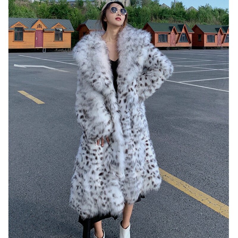 Winter imitation fox fur young leopard-print fur coat