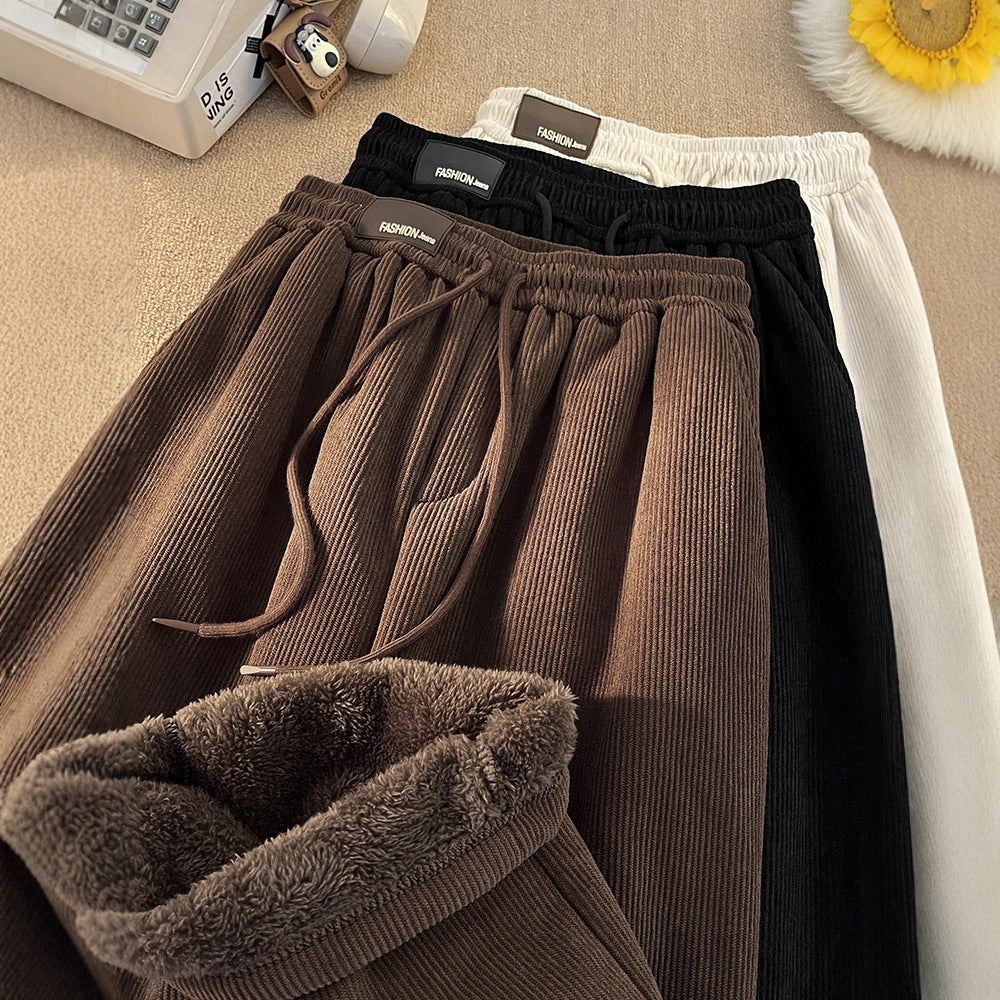 Fleece-Lined Thickened Lamb Velvet Pants