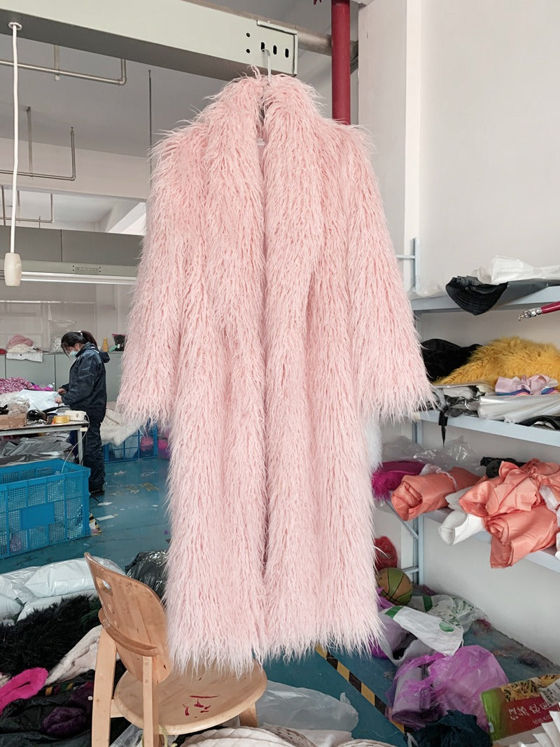 Imitation Fur Costume Lapel Artificial Wool Extended Coat