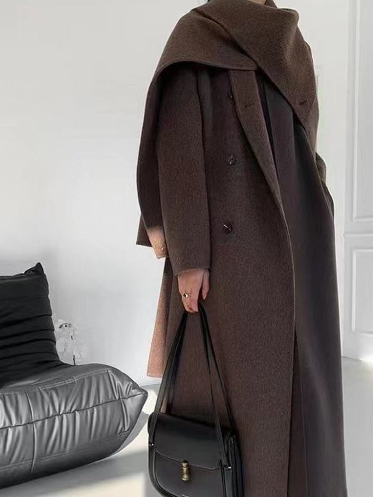 Shawl Scarf Collar Double-breasted Coat