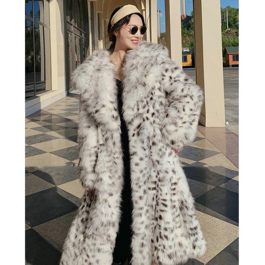 Winter imitation fox fur young leopard-print fur coat