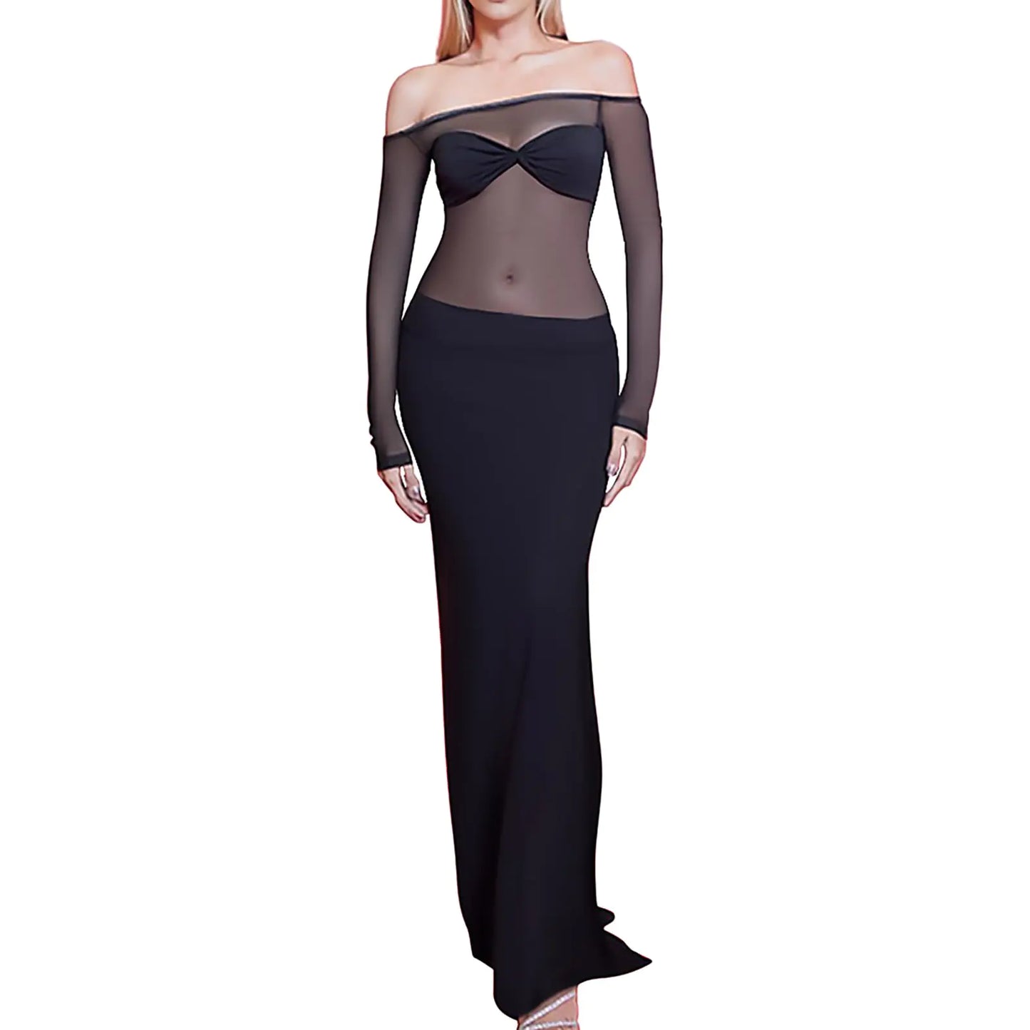 Chic Sheer Long Sleeve Maxi Dress