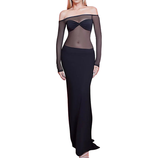 Chic Sheer Long Sleeve Maxi Dress