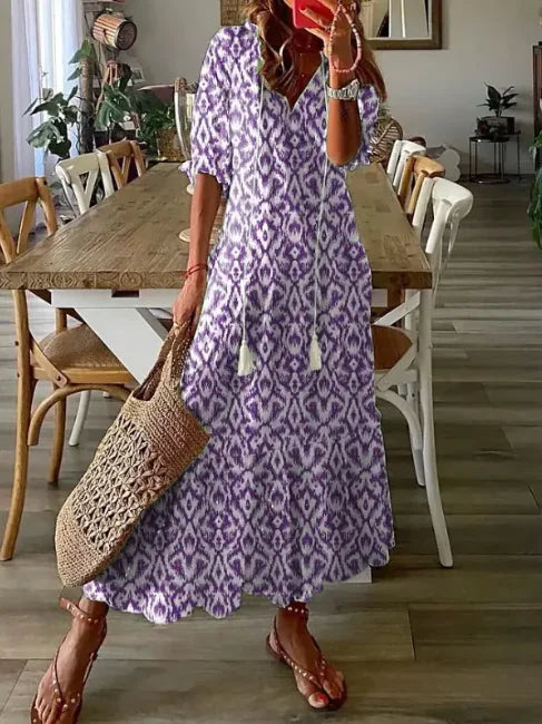 Boho Chic V-Neck Tassel Long Dress