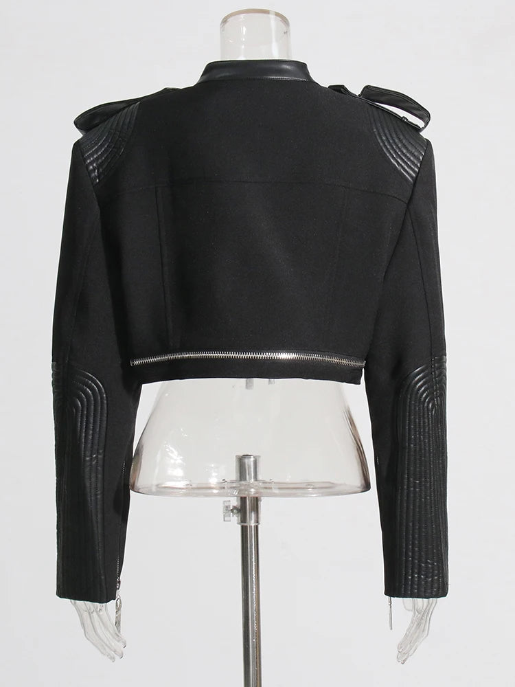 Solid Patchwork Zipper Slimming Short Jacket