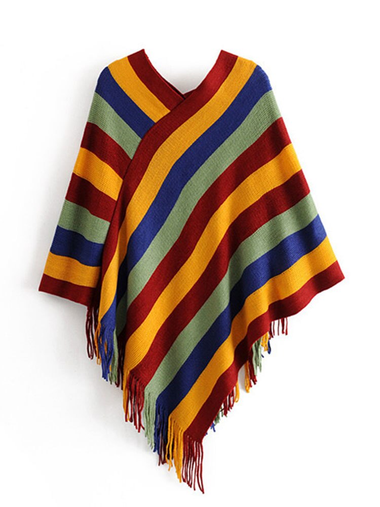 Vintage Colour Tassels Patchwork Knitted Sweaters