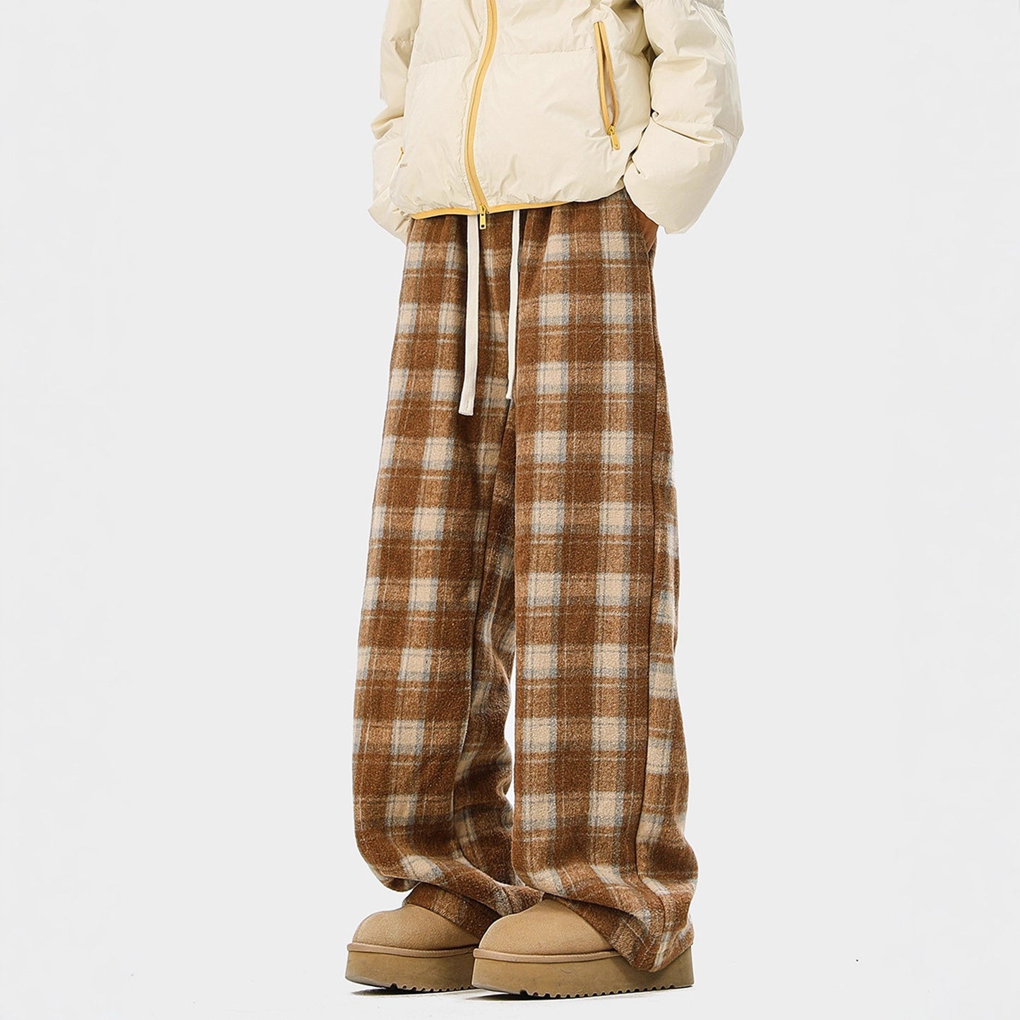 Casual Checked Drawstring Pants