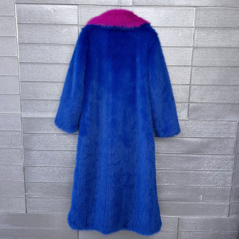 Super Long Fluffy Faux Fox Fur Trench Coat