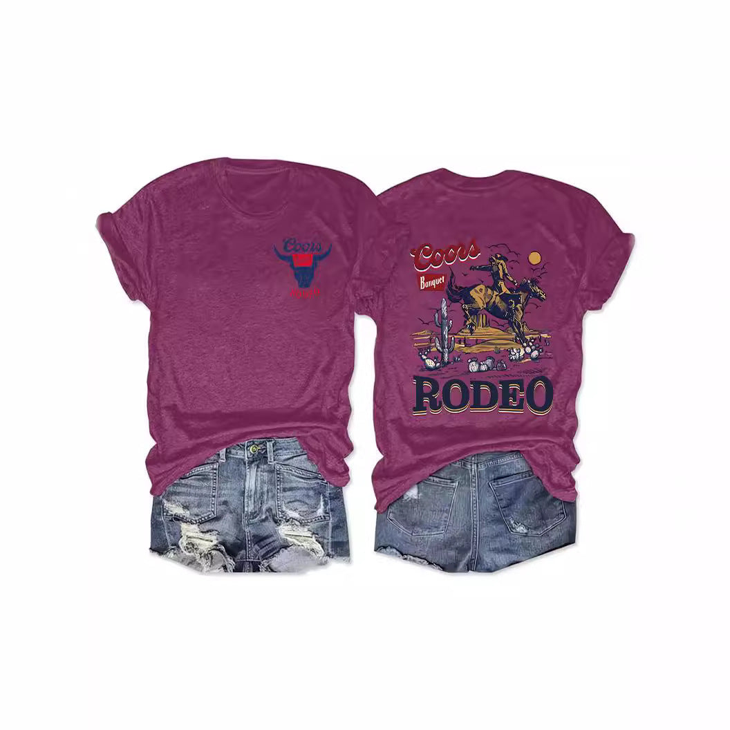 Cowboy Rodeo Pattern Printed Round Neck Short Sleeve
